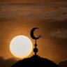 The Islam symbol on the cloud stream background. time lapse