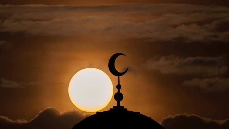 The Islam symbol on the cloud stream background. time lapse