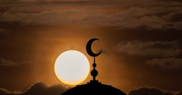 The Islam symbol on the cloud stream background. time lapse